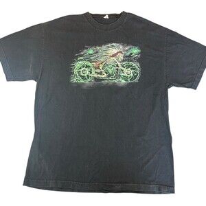 Vintage Biker Skull Motorcycle T Shirt Mens XL Black Lightning Graphic